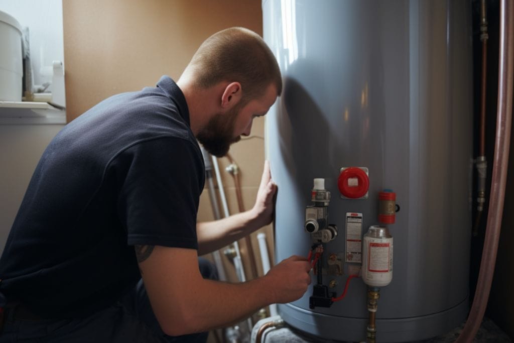 Professional installing a water heater.
